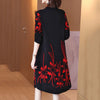 DEAT Women Midi Dress Flower Print Knit Round Seven Sleeve Thick Casual Style Loose Elegant Lady 2022 Autumn 15AK640
