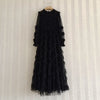 DEAT Women Mixi Dress Gauze Round Collar Full Sleeve Multi Layer Vintage Style Elegant Cake Dresses 2022 Autumn 15AK617