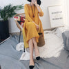 DEAT Women Pleated Maxi Dress Round Collar Seven Sleeve Side Split Patchwork Loose Casual Style 2022 Autumn  15JK94