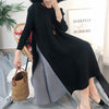 DEAT Women Pleated Maxi Dress Round Collar Seven Sleeve Side Split Patchwork Loose Casual Style 2022 Autumn  15JK94