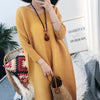 DEAT Women Pleated Maxi Dress Round Collar Seven Sleeve Side Split Patchwork Loose Casual Style 2022 Autumn  15JK94