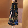 DEAT Women Pleated Midi Dress Hit Color Print Round Collar Seven Sleeve Casual Style Elegant 2022 Autumn 15AK272