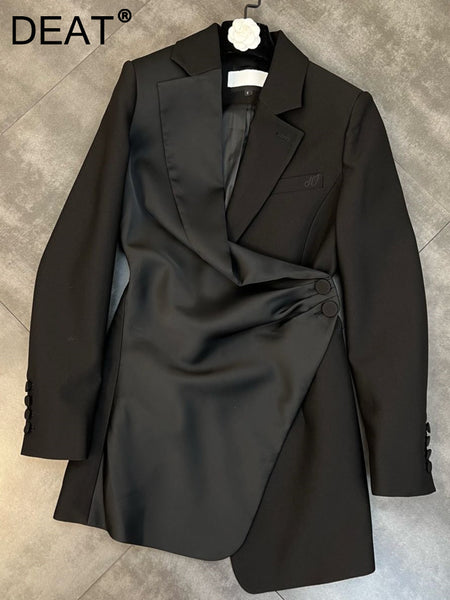 DEAT women's blazer solid color long sleeve notched irregular loose straight jackets female tide summer 2023 11C400