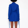 DEATwomen Coat Blue Solid Notched Long Sleeve Bandage Cross Slim Waist Casual Style Jackets 2022 Autumn 15JK426