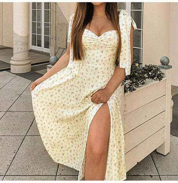 DGIRL Women Tie Bow Strap Sleeveless Summer Casual Midi Dress Floral Open Sexy Dresses