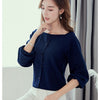Elasticity Shoulder Design Navy Blue Blouse Shirt Women New Arrivals Spring Autumn Office Ladies Elegant Tops and Blouses