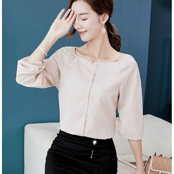 Elasticity Shoulder Design Navy Blue Blouse Shirt Women New Arrivals Spring Autumn Office Ladies Elegant Tops and Blouses