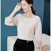 Elasticity Shoulder Design Navy Blue Blouse Shirt Women New Arrivals Spring Autumn Office Ladies Elegant Tops and Blouses