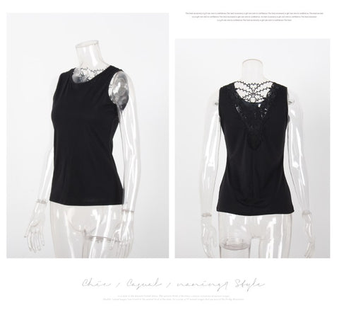 Summer Women Tops Series Casual Solid Tee Lace back Patchwork Tanks Tops For Women A17408