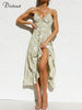 DICLOUD Chic Summer Dress Women Spaghetti Strap Sleeveless Floral Printed Ruched Party Long Maxi Dresses Sexy Vestidos Sundress