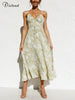 DICLOUD Chic Summer Dress Women Spaghetti Strap Sleeveless Floral Printed Ruched Party Long Maxi Dresses Sexy Vestidos Sundress