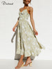 DICLOUD Chic Summer Dress Women Spaghetti Strap Sleeveless Floral Printed Ruched Party Long Maxi Dresses Sexy Vestidos Sundress