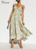 DICLOUD Chic Summer Dress Women Spaghetti Strap Sleeveless Floral Printed Ruched Party Long Maxi Dresses Sexy Vestidos Sundress