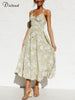 DICLOUD Chic Summer Dress Women Spaghetti Strap Sleeveless Floral Printed Ruched Party Long Maxi Dresses Sexy Vestidos Sundress