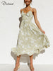 DICLOUD Chic Summer Dress Women Spaghetti Strap Sleeveless Floral Printed Ruched Party Long Maxi Dresses Sexy Vestidos Sundress