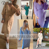 DICLOUD Long Women Knitted Wrap Dress Spring Oversize Elegant Day Midi Dress Sexy V Neck Knitwear Robe 2023 Ladies Clothes
