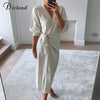 DICLOUD Long Women Knitted Wrap Dress Spring Oversize Elegant Day Midi Dress Sexy V Neck Knitwear Robe 2023 Ladies Clothes