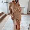DICLOUD Long Women Knitted Wrap Dress Spring Oversize Elegant Day Midi Dress Sexy V Neck Knitwear Robe 2023 Ladies Clothes