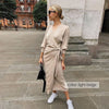 DICLOUD Long Women Knitted Wrap Dress Spring Oversize Elegant Day Midi Dress Sexy V Neck Knitwear Robe 2023 Ladies Clothes