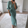 DICLOUD Long Women Knitted Wrap Dress Spring Oversize Elegant Day Midi Dress Sexy V Neck Knitwear Robe 2023 Ladies Clothes