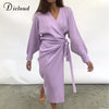 DICLOUD Long Women Knitted Wrap Dress Spring Oversize Elegant Day Midi Dress Sexy V Neck Knitwear Robe 2023 Ladies Clothes