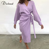 DICLOUD Long Women Knitted Wrap Dress Spring Oversize Elegant Day Midi Dress Sexy V Neck Knitwear Robe 2023 Ladies Clothes