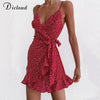 DICLOUD Summer Red Short Wrap Dresses Women Boho 2022 Sexy Printed Spaghetti Strap Light Beach Sundress Female Party Clothing