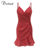DICLOUD Summer Red Short Wrap Dresses Women Boho 2022 Sexy Printed Spaghetti Strap Light Beach Sundress Female Party Clothing