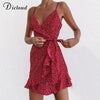 DICLOUD Summer Red Short Wrap Dresses Women Boho 2022 Sexy Printed Spaghetti Strap Light Beach Sundress Female Party Clothing