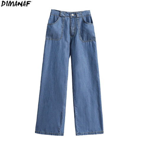 DIMANAF Women Jeans Pants High Waist Denim Female Elastic Wide Leg Pants Straight Blue Trousers Large Oversize Fall woman pants