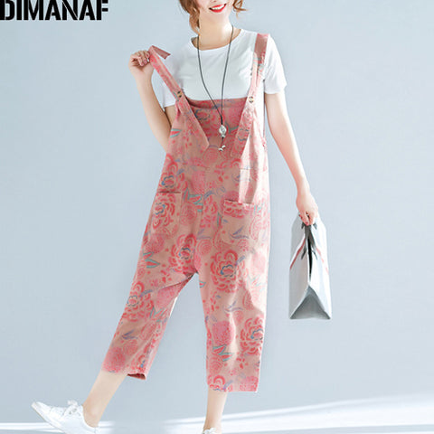 Women Plus Size Jumpsuits Harem Pants Loose 2022 Spring Summer Oversized Casual Female Print Floral Pink Girls Trousers