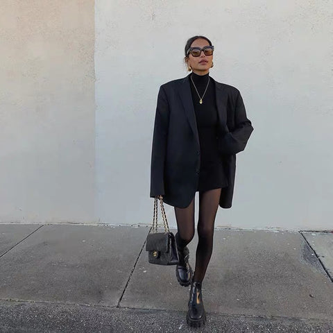 DIRTYLILY 2023 Solid Color Lapel Blazer Women Elegant Vintage Casual Loose Temperament Coat Tide