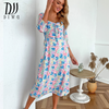DIWU Floral Print Casual Midi Sexy Party Dresses For Womens Long Sleeve Autumn Summer Dress Club Bodycon Dress A-lined Vestidos