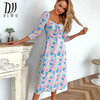 DIWU Floral Print Casual Midi Sexy Party Dresses For Womens Long Sleeve Autumn Summer Dress Club Bodycon Dress A-lined Vestidos
