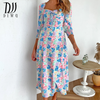 DIWU Floral Print Casual Midi Sexy Party Dresses For Womens Long Sleeve Autumn Summer Dress Club Bodycon Dress A-lined Vestidos