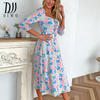 DIWU Floral Print Casual Midi Sexy Party Dresses For Womens Long Sleeve Autumn Summer Dress Club Bodycon Dress A-lined Vestidos