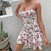 DIWUWomens Sexy Tube Printed Sundress Summer Elegant Strapless Ruffles Patchwork Floral Mini Dress Ladies Short Dresses Boho