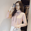 DOUDOULU Female Ladies Clothing Women Lace-up Solid Long Sleeve Chiffon Floral Bow Tie Shirt Top Blouse Moletom Feminino #SS