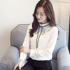 DOUDOULU Female Ladies Clothing Women Lace-up Solid Long Sleeve Chiffon Floral Bow Tie Shirt Top Blouse Moletom Feminino #SS