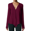 DOUDOULU chiffon v neck shirt for women autumn solid color tops and blouse casual loose fashion long sleeve shirts Moletom