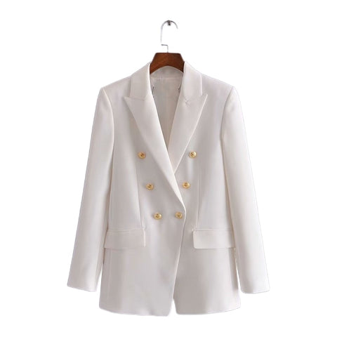 DOUJILI 2022 Women White Suit Coat Trendy Style Two Row Button Loose Ladies Office Casual Blazer Jacket Spring And Autumn