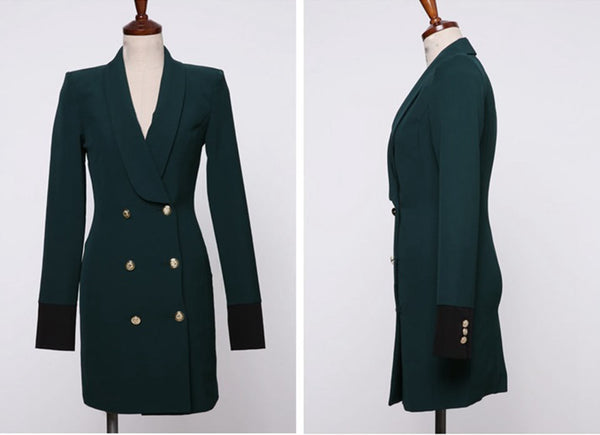 New Autumn Women Blazers Simply Fashion Velvet Jackets Suit European Style Double Breasted Slim Lapel Green Hot