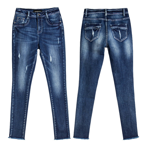 DSQBRAND  women's jeans high waist dark blue street slim pencil trousers + DSQ letter label women's  fashion