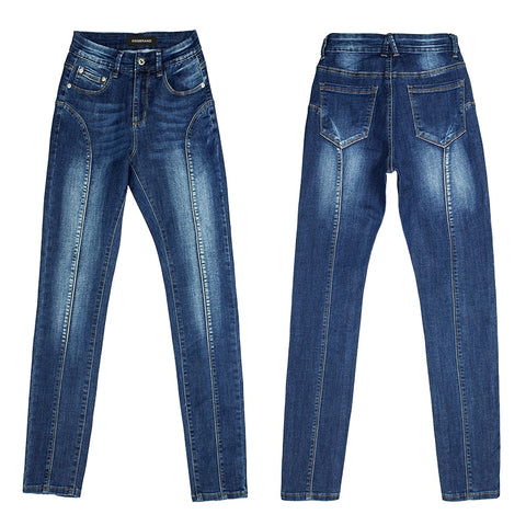 DSQBRAND women's high waist slim Jeans Blue stitching Capris small foot pencil pants zipper DSQ letter label  customizatio