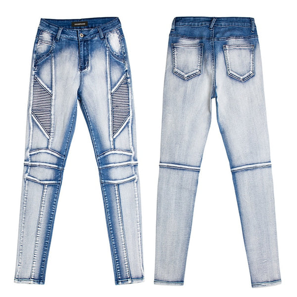 DSQBRAND women's high-waist jeans locomotive stretch wash white light blue trousers thin pencil pants  urban fashion