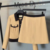 DUOFAN Blazer And Skirt Set Turn-down Collar Elegant Loose Blazer And A-line Knee-length Mini Skirt Patchwork Chic Female Suit