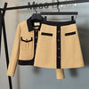 DUOFAN Blazer And Skirt Set Turn-down Collar Elegant Loose Blazer And A-line Knee-length Mini Skirt Patchwork Chic Female Suit