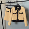 DUOFAN Blazer And Skirt Set Turn-down Collar Elegant Loose Blazer And A-line Knee-length Mini Skirt Patchwork Chic Female Suit
