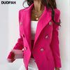 DUOFAN Women's Blazers Double Breasted Long Sleeves Blazer Buttoned Vintage clothes Office Lady Suit Winter Coat