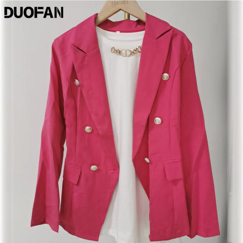 DUOFAN Women's Blazers Double Breasted Long Sleeves Blazer Buttoned Vintage clothes Office Lady Suit Winter Coat